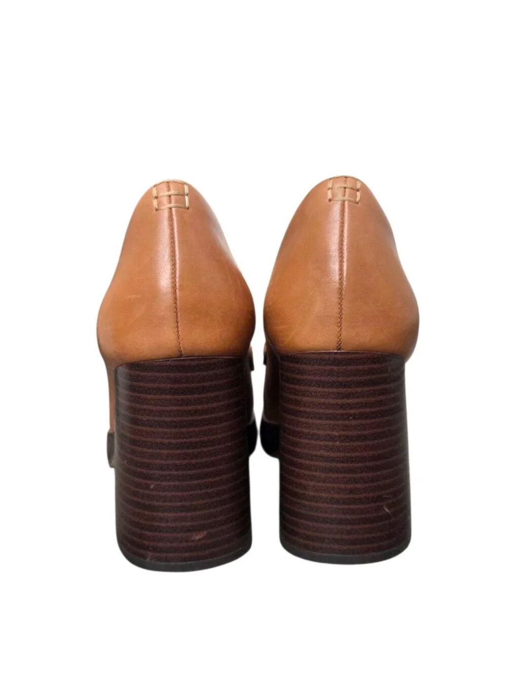 Clarks Zoya 85 Tan Leather Chunky Block Heel Penny Loafers Size 9.5 90s Retro